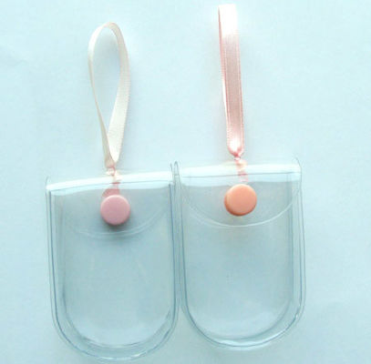 ISO14001 Small Clear Makeup Pouch , 0.25mm 7P Clear Button Bag PVC