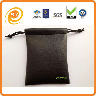 PU Custom Leather Drawstring Pouch OEM , BSCI 10.5cm Jewelry Packaging Pouch