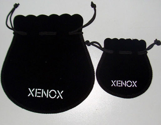 RoHS CMYK Velvet Drawstring Pouch Black Jewelry Bag TUV With Round Bottom