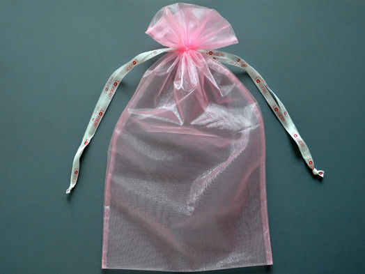 RoHS Satin Ribbon Large Organza Drawstring Bags Pouch For Garment