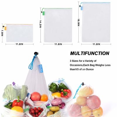 SEDEX 4P SA8000 Nylon Mesh Drawstring Bags Reusable 25cm For Grocery Shopping