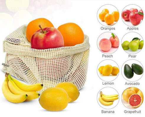 BSCI RPET 25cm Organic Cotton Drawstring Bags Mesh Vegetable Bags