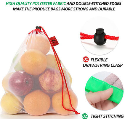 GOTS Compostable Nylon Mesh Drawstring Bags , SGS Reusable Vegetable Storage Bags