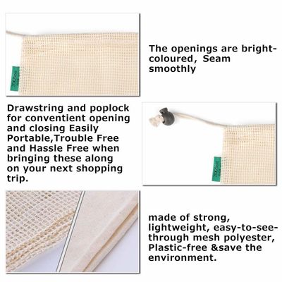 BSCI GOTS Organic Cotton Drawstring Bags Mesh SMETA For Fruit Vegetable