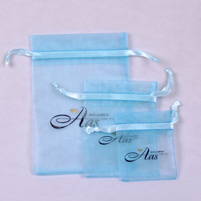 SA8000 SMETA Organza Drawstring Pouch , LOGO Screen Print Organza Jewelry Bags