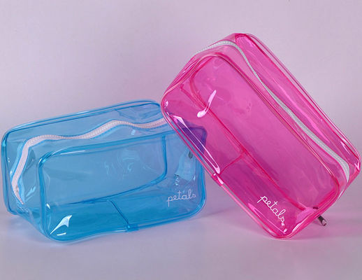 0.3mm SMETA PVC Plastic Pouch Transparent Zipper Makeup Cosmetic Bag EN71