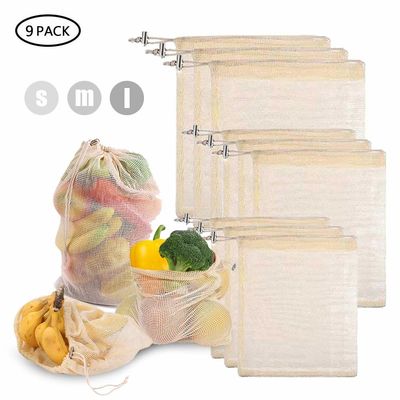 BSCI RPET 25cm Organic Cotton Drawstring Bags Mesh Vegetable Bags