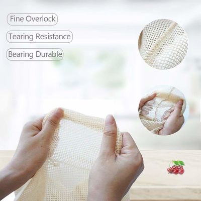 BSCI RPET 25cm Organic Cotton Drawstring Bags Mesh Vegetable Bags