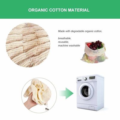 BSCI RPET 25cm Organic Cotton Drawstring Bags Mesh Vegetable Bags