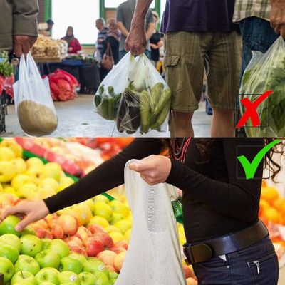 ISO9005 Reusable Cotton Grocery Bags Mesh Produce Bags With OEM Logo