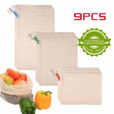 ISO9005 Reusable Cotton Grocery Bags Mesh Produce Bags With OEM Logo