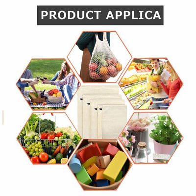 ISO9003 Reusable Fruit And Veg Bags , SMETA Biodegradable Cotton Mesh Grocery Bags