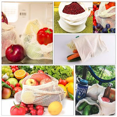 SGS AQL Cotton Vegetable Storage Bags , ISO9006 Reusable Veggie Shopping Bags
