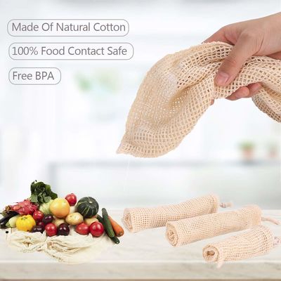 SGS AQL Cotton Vegetable Storage Bags , ISO9006 Reusable Veggie Shopping Bags