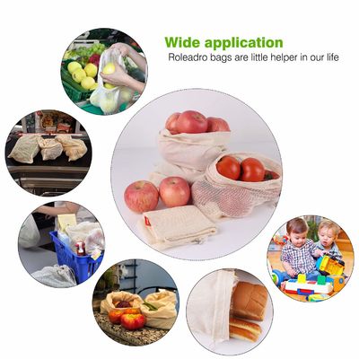 ISO9006 Biodegradable Organic Cotton Drawstring Bags Reusable Mesh Produce Bags BRC