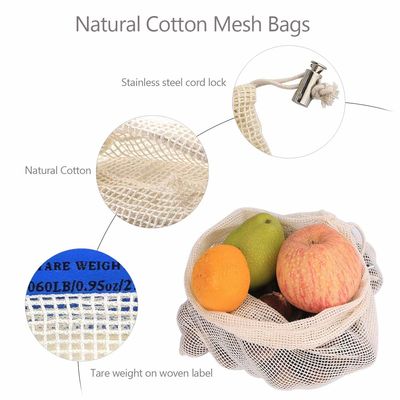 ISO9006 Biodegradable Organic Cotton Drawstring Bags Reusable Mesh Produce Bags BRC