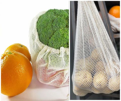 ISO9002 BSCI Reusable Cotton Grocery Bags Mesh Net Drawstring Bag GOTS