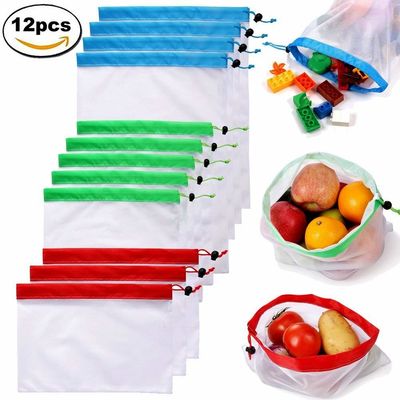BRC GOTS Drawstring Mesh Pouch , SEDEX 4P Mesh Grocery Produce Bags Washable