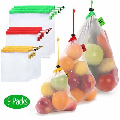 RoHS Eco Drawstring Vegetable Bags , SGS Washable Mesh Reusable Grocery Bags