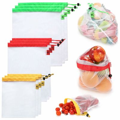 GOTS Compostable Nylon Mesh Drawstring Bags , SGS Reusable Vegetable Storage Bags