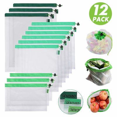 ISO9000 BSCI Mesh Drawstring Pouch , AQL Reusable Produce Bags For Grocery Shopping