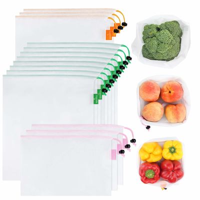 TUV Recycled Reusable Mesh Produce Bags , GOTS Drawstring Net Bag Foldable
