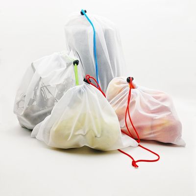 PET RPET BSCI Nylon Mesh Drawstring Bags SMETA For Fruits And Vegetables