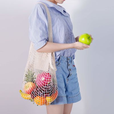 ISO14001 Shopping Net Bag , SA8001 PMS Cotton Mesh Tote Bag 100% Organic