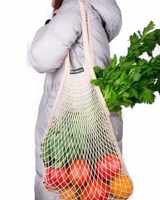 SA8001 40cm Reusable Cotton Grocery Bags Reusable Mesh Shopping Tote ISO14001