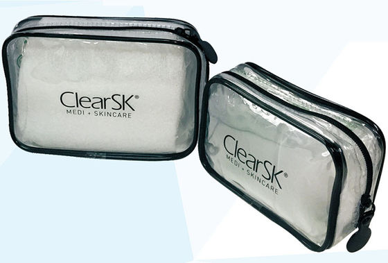 ISO9002 1C Cosmetic Toiletry Bag Square Clear Plastic Zipper Makeup PVC EN71
