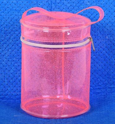 7P AZO free Clear Cylinder Bag , ISO9001 125mm Cylinder Cosmetic Bag PVC With Zipper