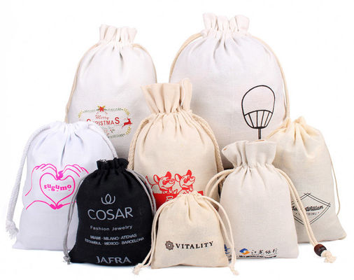 230gsm Canvas Cotton Drawstring Bag , TUV OEM Muslin Drawstring Pouch