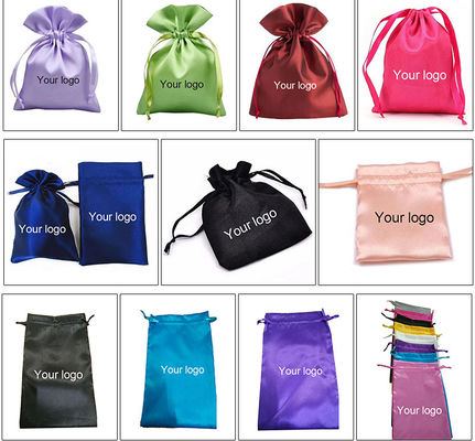 TUV 12.5cm Satin Jewelry Pouch , Faux Custom Silk Drawstring Bags ISO9001