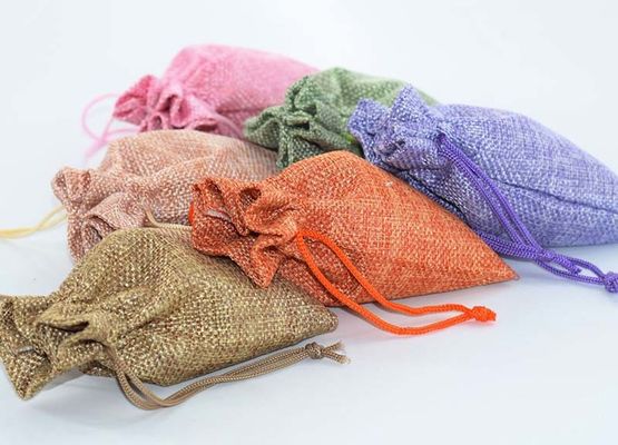 TUV 13cm Drawstring Pouch Bags Linen Jute Jewelry Burlap Gift Sacks SGS