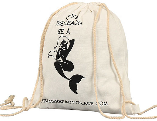 BSCI Custom Cloth Drawstring Bags , SA8000 PMS Cotton Canvas Drawstring Backpack
