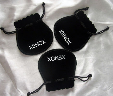 RoHS CMYK Velvet Drawstring Pouch Black Jewelry Bag TUV With Round Bottom