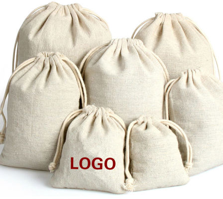 RoHS TUV Custom Printed Cotton Drawstring Bags Linen Drawstring bag For Food Packaging