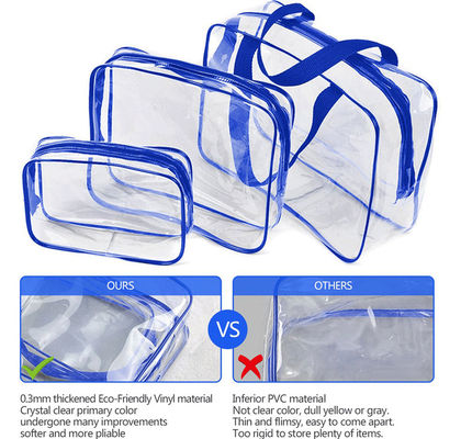 EN71 ISO9001 Zippered Gift Bags Clear Plastic Cosmetic Travel Bag 0.3mm