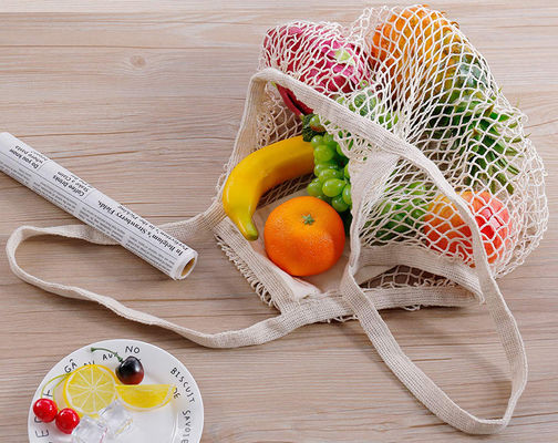 RoHS GOTS Reusable Cotton Produce Grocery Bags Net Shopping Bag Washable Foldable TUV