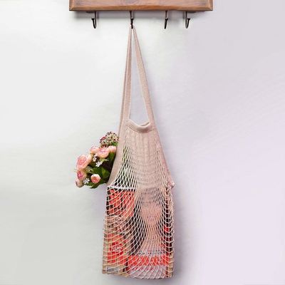 ISO9000 SMETA Reusable Cotton Grocery Bags Foldable Mesh Net Shopping Bag 120g