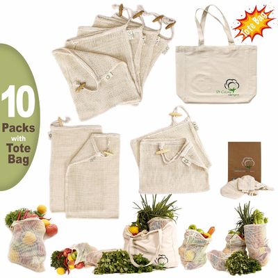 ISO9000 SGS Organic Cotton Drawstring Bags Reusable Mesh Produce Bags 40cm