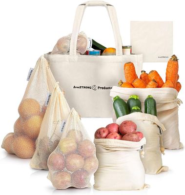 ISO9000 SGS Organic Cotton Drawstring Bags Reusable Mesh Produce Bags 40cm