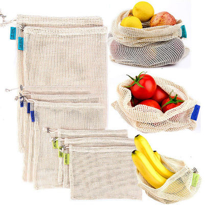 ISO9002 BSCI Reusable Cotton Grocery Bags Mesh Net Drawstring Bag GOTS