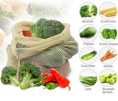 ISO9005 Reusable Cotton Grocery Bags Mesh Produce Bags With OEM Logo