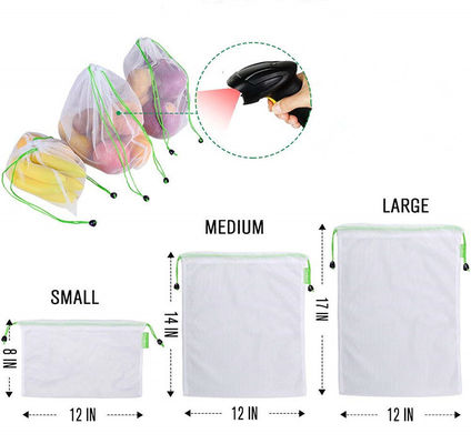 ISO9000 TUV Nylon Mesh Drawstring Bags RPET Produce Bags For Fruits Vegetables