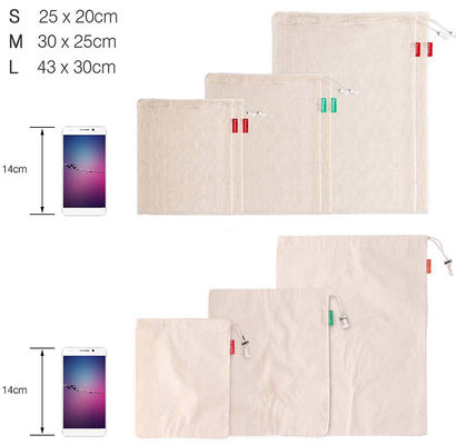 ISO9003 Reusable Fruit And Veg Bags , SMETA Biodegradable Cotton Mesh Grocery Bags
