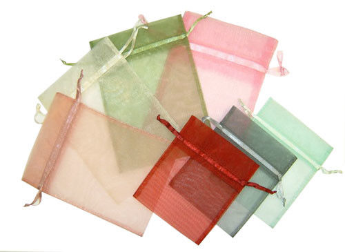 SA8000 SMETA Organza Drawstring Pouch , LOGO Screen Print Organza Jewelry Bags
