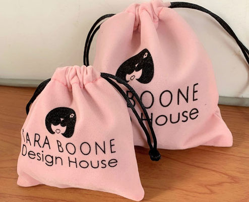 BSCI 135mm Velvet Drawstring Pouch Custom Mini Fabric Silkscreen Printed bag