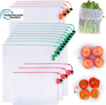 PET RPET BSCI Drawstring Mesh Bag Customized Size Supermarket Shopping