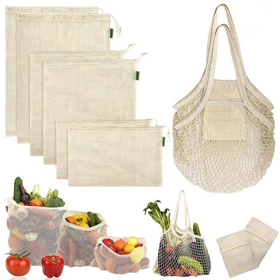 Organic Drawstring Cotton Mesh Produce Bags Washable Eco Friendly
